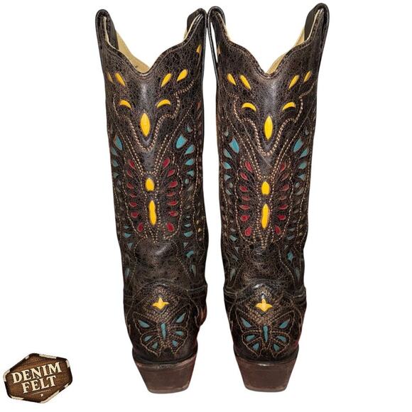 Corral Butterfly Inlay Western Boots Brown Multicolor Leather Size 6M –EXCELLENT - Picture 7 of 16
